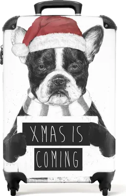 Produktbild von NoBoringSuitcases.com® Koffer Handgepäck Trolley Rollkoffer Kleine Reisekoffer mit 4 Rollen - Hund - Weihnachtsmütze - Schal - Tiere - Cabin Size < 55x40x23 cm & 55x40x20 cm - Fotokoffer - Kabinenkoffer - BoardgepäckHandgepäck Koffer 55x35x20 cm, 36L,