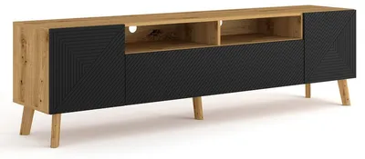Immagine prodotto di Mobile TV LUXI 195 cm Rovere Artigianale / Nero Opaco 2D1K Credenza Porta TV con MDF fresato con ripiani a giorno tavolo TV buffet