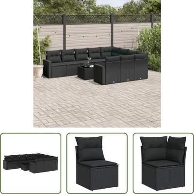 Produktbild von The Living Store 11-tlg. Garten-Sofagarnitur mit Kissen Schwarz Poly Rattan