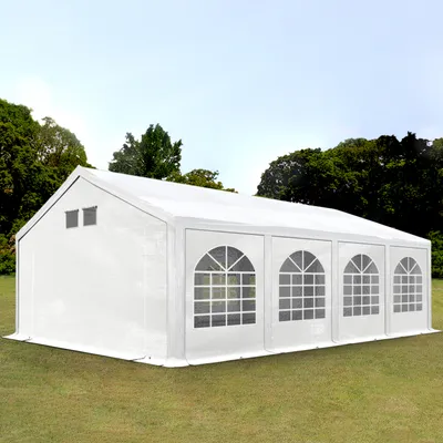 Produktbild von TOOLPORT Partyzelt Festzelt 4x8 m in weiß Professional PE Plane 550 N Wasserdicht UV Schutz mit BODENRAHMEN Gartenzelt