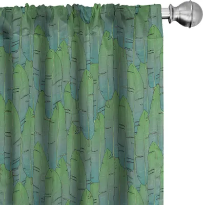 Immagine prodotto di ABAKUHAUS Tende botaniche, tende, foglie di palma tropicali sfumature di verde motivo botanico ritmico, 2 pezzi 75 x 245 cm, Fern Green multicolore