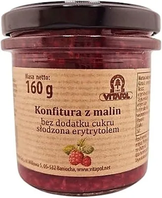 Imagen del producto de Mermelada de frambuesa endulzada con eritritol, B/C 160g, marca Vitapol