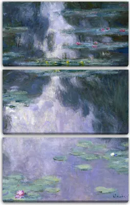 Produktbild von Leinwandbild 3-teilig (80x120cm): Claude Monet - Seerosen, echter Holz-Keilrahmen inkl. Aufhänger, handgefertigt in Deutschland