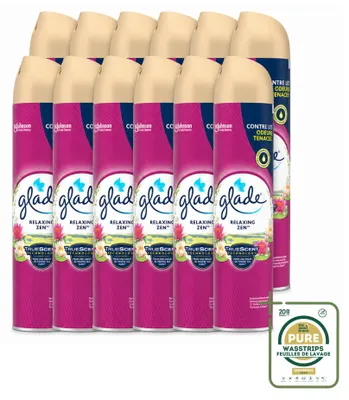 Imagen del producto de 12 aerosoles ambientadores Glade Relaxing Zen, 300 ml, pack ahorro, 12 unidades