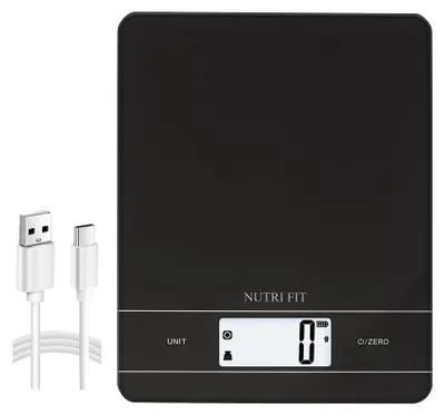 Image de Balance de cuisine numérique - Rechargeable, en verre trempé - Balance de précision pour aliments - Noir