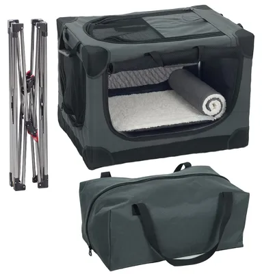 Productafbeelding van Opvouwbare hondenbench, transportbox voor honden met uitneembaar en wasbaar kussen, hoes van Oxford-stof, voor honden tot 4 kg, legergroen