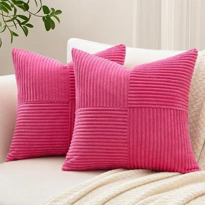 Zdjęcie produktu dla Zestaw 2 pokrowców na poduszki Unyqoos® o wymiarach 50x50 cm – dekoracyjne pokrowce z tkaniny corduroy w paski, z ukrytym zamkiem błyskawicznym