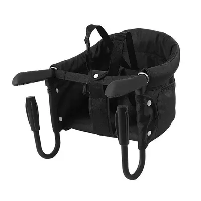 Produktbild von Klapptisch und Stuhl, Babyhochstuhl, Sitzerhöhung mit Transporttasche, Kleinkindertrage für Zuhause und unterwegs, max. 15 kg (Schwarz)