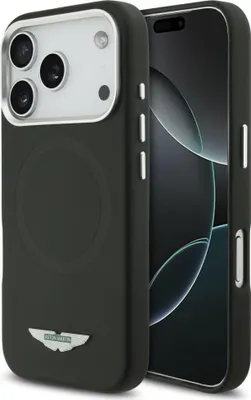 Obrázok produktu pre Kryt Puzdro iPhone 17 Pro Aston Martin MagSafe z umelej kože s čiernym logom kov