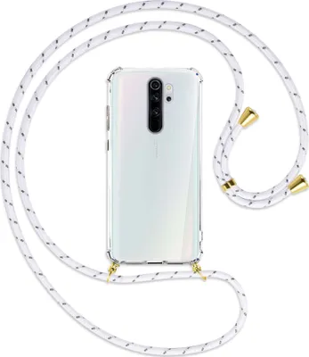 Produktbild von Handykette Backcover-Schutzhülle mit Band (Metall goldfarben) für Xiaomi Redmi Note 8 Pro - weiß/grau