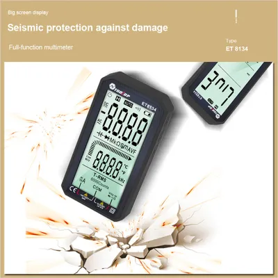 Zdjęcie produktu dla TOOLTOP ET8134 Przenośny multimetr z ekranem LCD o przekątnej 4,7 cala Napięcie prądu stałego Prąd przemienny Napięcie prądu przemiennego Pomiar pojemności Rezystancja Wielofunkcyjny multimetr Funkcja podświetlenia