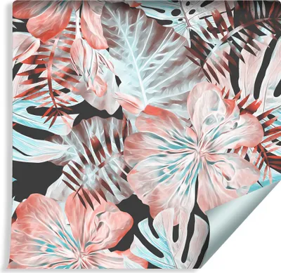 Zdjęcie produktu dla Tapeta Dekoracja Ścienna idealna do Jadalni Egzotyczne KWIATY Liście Natura z modnym efektem 3D