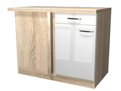 Produktbild von Eckunterschrank Küche - 110 cm breit - Hochglanz Weiß Sonoma Eiche – Valencia