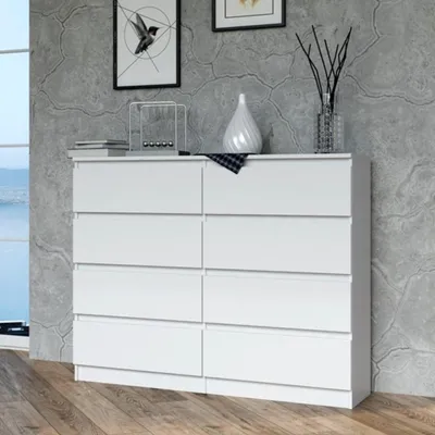 Produktbild von Kommode, Schlafzimmer Flur, Schrank, Sideboard, Highboard mit 8 Schubladen, Breite 120 cm Höhe 97 | Weiß
