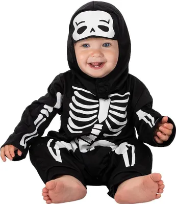 Produktbild von Funidelia Baby Skelett Kostüm ? Skelett Totenkopf Tod Horror - Baby Kostüm und lustiges Zubehör für Partys, Karneval und Halloween - Größe 12 - 24 Monate - Schwarz