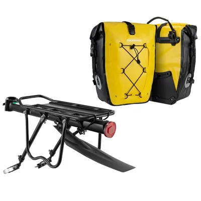 Produktbild von ROCKBROS Fahrrad Gepäckträger Aluminium 24-29 Zoll mit Reflektor und Gepäckträgertasche 2er Set 25-32L Wasserdicht Gelb