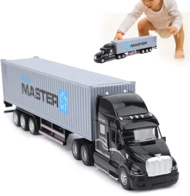 Produktbild von Legierungssimulation Containerwagenmodell Kinder Kinderspielzeug mit Sound und Licht (Schwarzgrau)