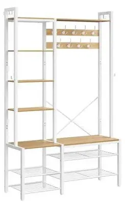 Produktbild von Flurgarderobe - Garderobenständer/Schrank - Industrielles Design - Holzplatte & Stahl - 40×120×190 cm - Goldene Eiche & Weiß