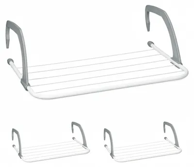 Produktbild von Relaxdays Wäscheständer Heizung, 3er Set, 3 m Trockenlänge, zum Einhängen, Balkon & Heizkörper, Wäschehalter, weiß/grau