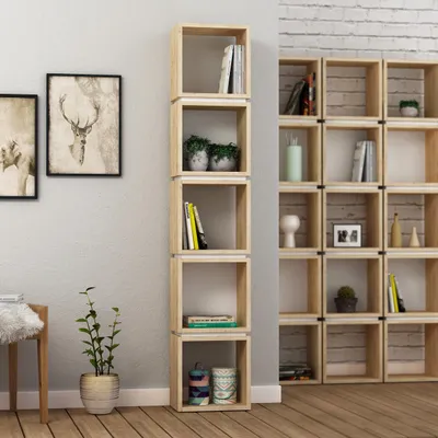 Produktbild von DECORTIE Multi Modern Bücherregal Display Unit Eiche+Weiß , 32 x 22 x 167 cm