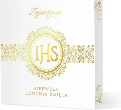 Zdjęcie produktu dla zaproszenie na komunię biało-złote 10szt. 132593