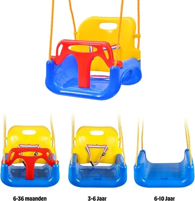 Immagine prodotto di Altalena per bambini 3-in-1, con barra di sicurezza, schienale e cinture, adatta dai 6 mesi ai 10 anni, per interni ed esterni
