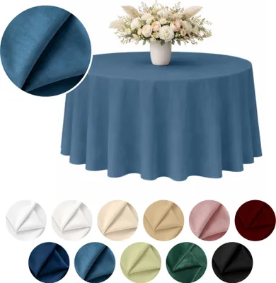 Produktbild von Runde matte Velours-Tischdecke in Blau Ø 320 cm – Elegant und formstabil