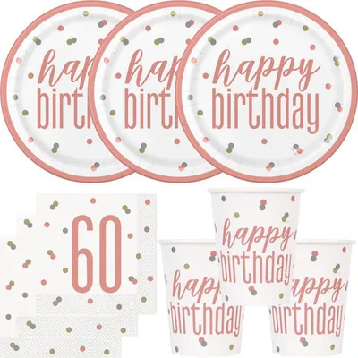 Produktbild von 60. Geburtstag Partyset Einweggeschirr roségold 48 tlg. Partygeschirr Teller Becher Servietten