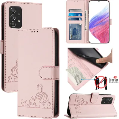 Produktbild von Leder Hülle für Samsung Galaxy A52 /A52 5G/ A52S 5G Süße Katze Flip Case Brieftasche Schutzhülle mit Standfunktion Pink