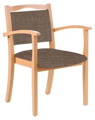 Produktbild von 4-Fußstuhl Holzstuhl mit Armlehnen Alexander Seniorenstuhl Pflegestuhl.Farbe:Stoff Kariba Braun