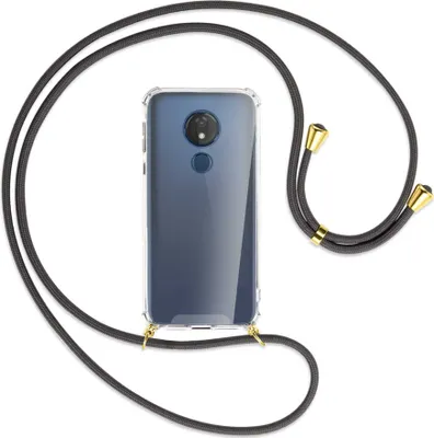 Produktbild von Handykette Backcover-Schutzhülle mit Band (Metall goldfarben) für Motorola Moto G7 Power - dunkelgrau