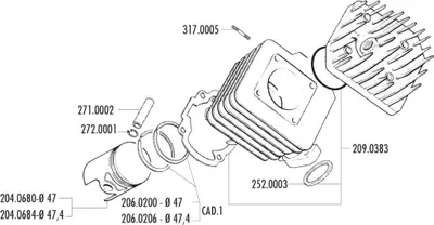 Immagine prodotto di Kit pistoni Polini da 70 cc, diametro 47,4 mm, compatibile con Piaggio Typhoon 50 TEC1T