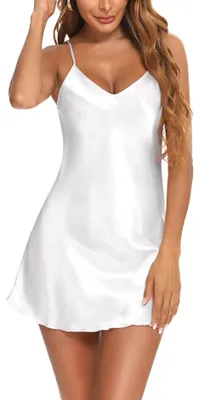 Imagen del producto de Camisón corto de satén estilo "babydoll" para mujer, marca Litherday, diseño y con escote en V, ideal para dormir o para usar en ambientes íntimos