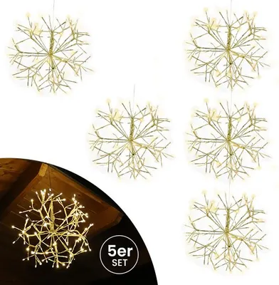 Produktbild von Weihnachtsdekoration Goldstern 35 cm 5er Set mit 120 LED warmweiß Timer-Funktion LED-Weihnachtsstern