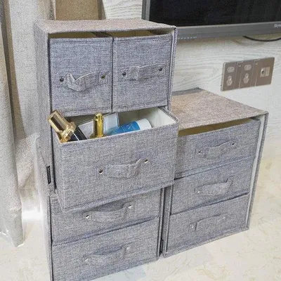 Produktbild von Famanu Aufbewahrungsbox aus Stoff mit Deckel, faltbare Ladeunterteilungen - Grau