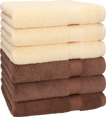 Produktbild von Betz Premium Handtuch Set 6-teilig – 6× Handtücher 50×100 cm, 100% Baumwolle 470 g/m², weich & saugstark, ® Farbe beige/nuss