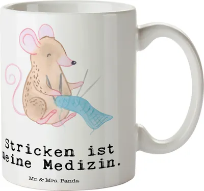 Produktbild von Mr. & Mrs. Panda Tasse Maus Stricken - Weiß - Geschenk, Kaffeebecher, DIY, Becher, Kaffeetasse, keramik, Bürotasse