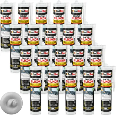 Produktbild von Isolbau Sanitär Silikon 20 x 300 ml Hellgrau - Hochelastischer Silikon-Dichtstoff für Abdichtungen & Fugen – Schimmelresistent, wasserdicht -  Kartusche
