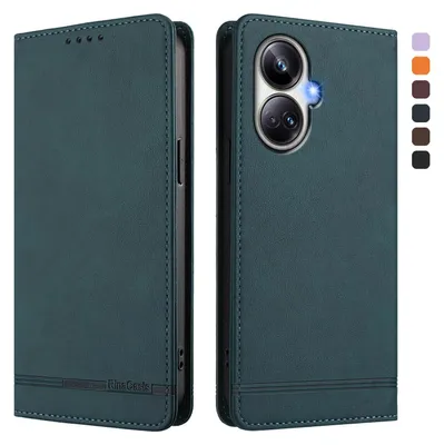 Immagine prodotto di Custodia per Realme 10 Pro+, custodia retro in Finto cuoio flip con supporto e slot per carte Verde