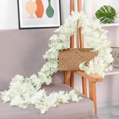 Produktbild von Künstliche Kirschblüten Girlanden 2 Stück 1,8m Weiß Seidenblumen Deko Hochzeit Party Haus Garten Bogen Wände