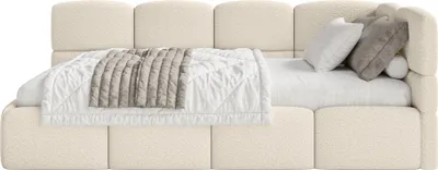 Produktbild von Selsey Cloudy – Jugendbett 90x200 cm, rechtsseitig mit Bouclé-Bezug, Hellbeige