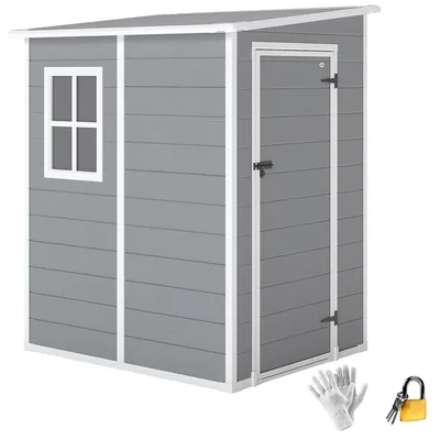 Productafbeelding van Tuinschuur, deur met slot, raam voor daglicht en ventilatie, aluminium, 122 x 149 x 192/177 cm, grijs