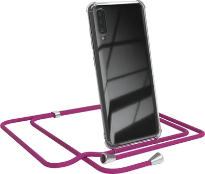 Produktbild von EAZY CASE Handykette kompatibel mit Samsung Galaxy A70, Handyhülle mit Umhängeband, Handykordel, Schutzhülle Clear, Band in Rosa