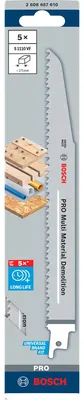 Obrázek produktu pro Bosch 2 608 657 610, Nůž pro ocasovou pilu, Dřevotříska, Plast zpevněný sklolaminátem, Dřevo, Bimetalový, Šedá, 3,2 mm, 22,5 cm