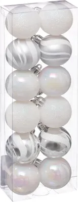 Produktbild von Christbaumkugeln-Set 12-teilig weiß-silberfarben 4 cm - Einheitsgröße