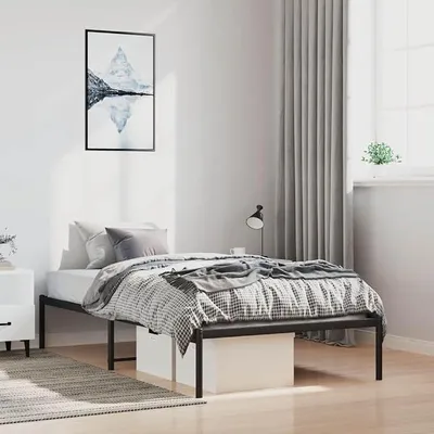 Immagine prodotto di Struttura letto in metallo nera, 100x190 cm. Facile da montare, letto matrimoniale moderno per ragazzi, con rete a doghe, ideale per camere da letto o camere per ospiti, senza testiera
