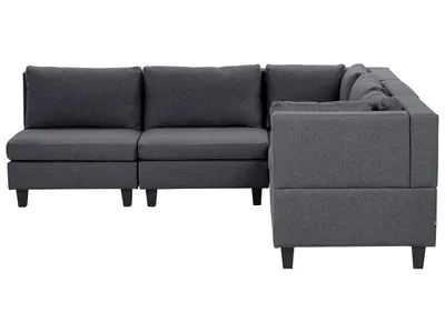 Produktbild von BELIANI 5-Sitzer Ecksofa Linksseitig Dunkelgrau Stoffbezug mit Kissen Schwarze Beine Modular Modern Modulsofa Wohnlandschaft Wohnzimmer Wohnecke