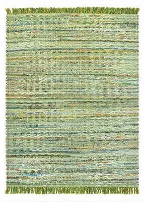 Imagen del producto de Alfombra de algodón trenzado a mano, verde/multicolor, 140 x 70 cm – Alfombra de alta calidad con flecos y una altura de pelo de 11 mm