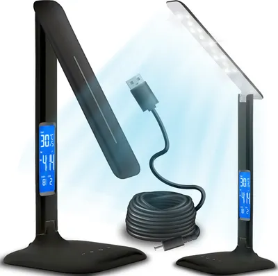 Produktbild von LED Schreibtischleuchte mit Thermometer und Uhr Schreibtischlampe Tischleuchte Leselampe Nachttischlampe Nachttischlampe Tischlampe Bürolampe Schwarz Retoo