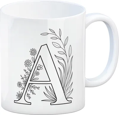 Produktbild von Floral Buchstabe A Kaffeebecher zum Ausmalen für Kunstliebhaber